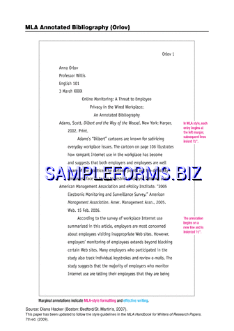 MLA Annotated Bibliography Example pdf free
